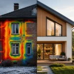 Termografska snimka montažne kuće bez vidljivih toplinskih gubitaka u poređenju s klasičnom gradnjom